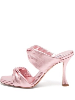 AQUAZZURA Twist 95 pink metallic-leather sandals | luxe party heels | glamorous evening occasion heels