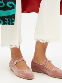 LE MONDE BERYL Mary Jane pink velvet ballet flats – luxe front strap ballerina shoes