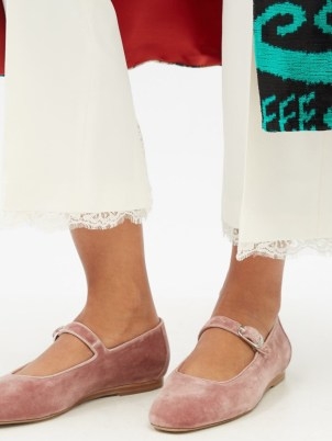 LE MONDE BERYL Mary Jane pink velvet ballet flats – luxe front strap ballerina shoes - flipped
