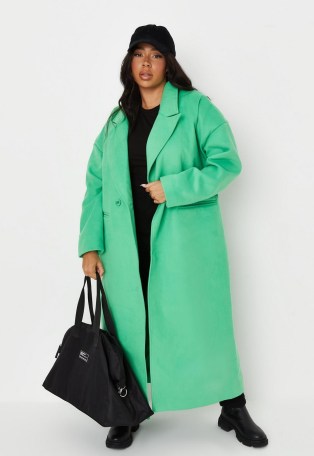 MISSGUIDED plus size bright green oversized formal coat ~ womens on-trend longline coats