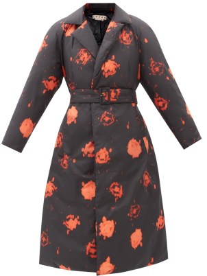 MARNI Rose-print padded trench coat | black belted floral coats | womens designer winter outerwear - flipped