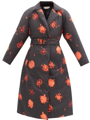 MARNI Rose-print padded trench coat | black belted floral coats | womens designer winter outerwear