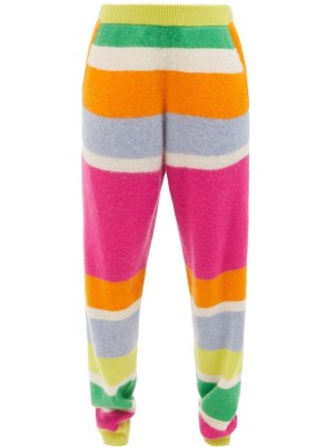 THE ELDER STATESMAN Striped cashmere track pants | womens multicoloured knitted joggers | women’s bright jogging bottoms | luxe knitwear - flipped