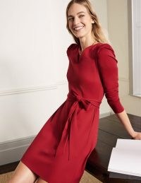 Boden Puff Sleeve Belted Ponte Dress Winter Berry – red puff sleeve tie waist dresses – women’s winter fashion