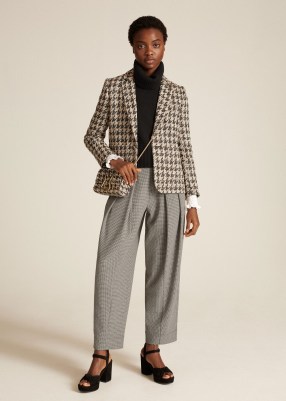 Puppy Tooth Barrel-Leg Trouser / womens chic checked trousers / Me and Em women’s fashion - flipped