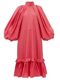 ROKSANDA Agata gathered red cotton-poplin dress | vlalloon sleeve high neck romantic style dresses