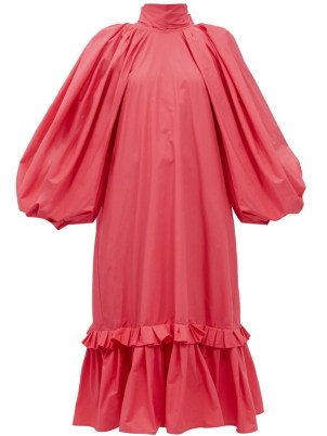 ROKSANDA Agata gathered red cotton-poplin dress | vlalloon sleeve high neck romantic style dresses