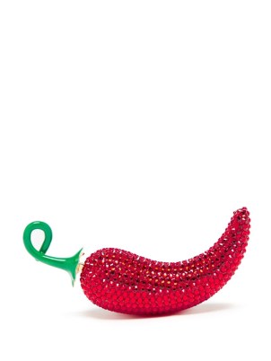 JUDITH LEIBER Chili Pepper crystal-embellished pillbox – womens sparkling accessories – red crystals – glamorous pill boxes