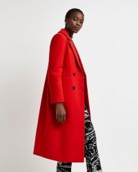 RIVER ISLAND RED DOUBLE BREASTED COAT ~ women’s bright longline coats ~ womens on-trend winter outerwear