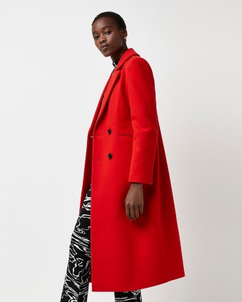 RIVER ISLAND RED DOUBLE BREASTED COAT ~ women’s bright longline coats ~ womens on-trend winter outerwear - flipped