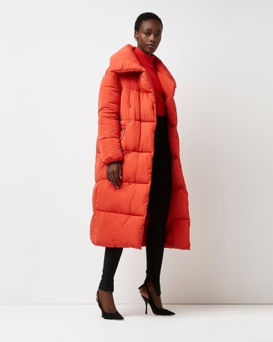 River Island RED QUILTED PUFFER COAT – bright longline padded coats - flipped