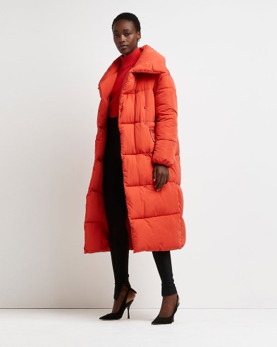 River Island RED QUILTED PUFFER COAT – bright longline padded coats