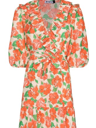 Rixo Lennon floral-print mini dress in orange green white | puff sleeve ruffle trim tie waist dresses