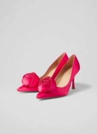 L.K. BENNETT ROSA PINK SATIN ROSETTE COURTS ~ floral pointed toe court shoes ~ party heels