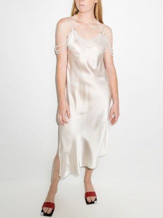 Rosie Assoulin pearl-neck satin dress | luxe cream embellished slip dresses - flipped