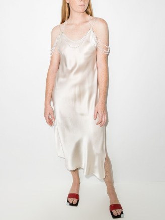 Rosie Assoulin pearl-neck satin dress | luxe cream embellished slip dresses
