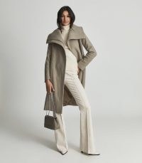 Reiss ROXI WOOL BLEND COAT TAUPE – womens contemporary winter coats – chic outerwear