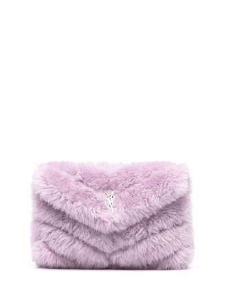 Saint Laurent Purple puffer shearling clutch | fluffy occasion bags | women’s luxe accessories - flipped