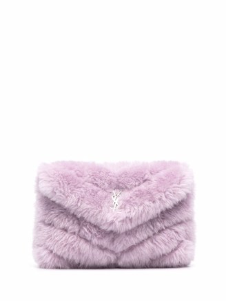 Saint Laurent Purple puffer shearling clutch | fluffy occasion bags | women’s luxe accessories
