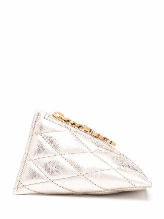 Saint Laurent quilted diamond Berlingo pouch in gold-tone leather - flipped