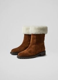L.K. BENNETT SALLY TAN SUEDE SHEARLING CUFF ANKLE BOOTS
