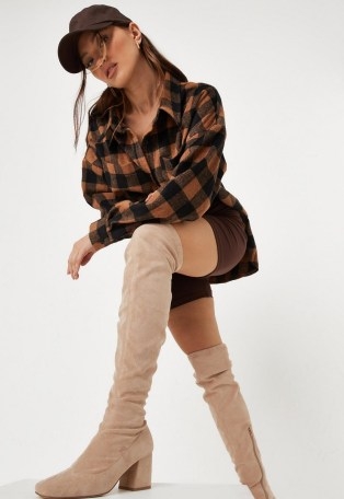 MISSGUIDED sand square toe block heel over the knee sock boots - flipped