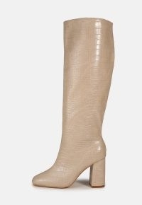 MISSGUIDED sand tubular croc knee high boots ~ womens crocodile effect block heel boots