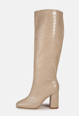 MISSGUIDED sand tubular croc knee high boots ~ womens crocodile effect block heel boots