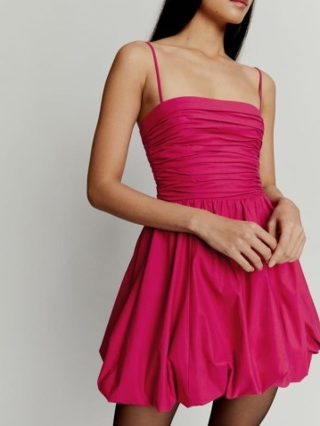 Reformation Sebastian Dress in Rhubarb | deep pink skinny strap party dresses | evening occasion fashion with removeable straps | mini length | ruched bodice