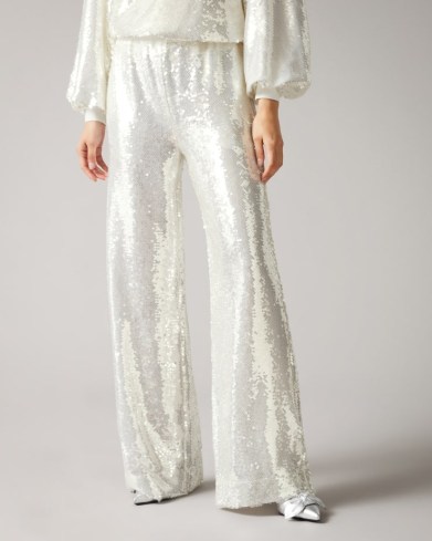 TED BAKER OPALAN Sequin Flood Length Jogger ~ luxe evening joggers ~ sequinned jogging bottoms ~ womens wide leg evening trousers - flipped