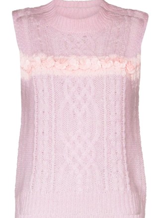 SHUSHU/TONG sequin-embellished knitted vest in light pink | womens sweater vests | women’s on trend cable knit tank tops | pretty tanks - flipped