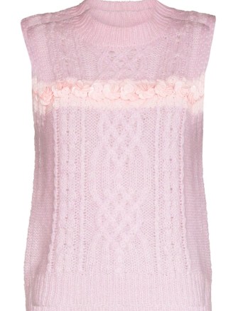SHUSHU/TONG sequin-embellished knitted vest in light pink | womens sweater vests | women’s on trend cable knit tank tops | pretty tanks