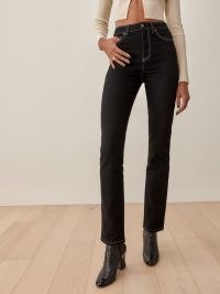 Reformation Sierra High Rise Straight Long Jeans in Black