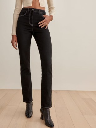 Reformation Sierra High Rise Straight Long Jeans in Black - flipped