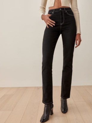 Reformation Sierra High Rise Straight Long Jeans in Black