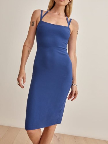 REFORMATION Skyla Dress in Caspian ~ blue strappy halter dresses ~ glamorous evening fashion ~ effortless party glamour - flipped