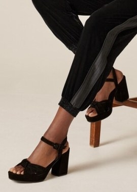 Me and Em Suede Block Heel Sandal in Black / retro party sandals / vintage style evening occasion platforms / luxe look chunky heels - flipped