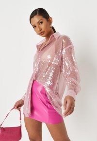 MISSGUIDED tall co ord rose sequin oversized shirt ~ womens sheer sequinned shirts