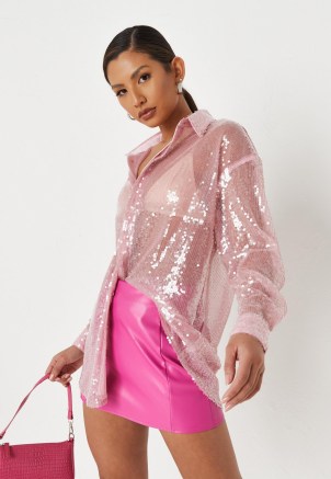 MISSGUIDED tall co ord rose sequin oversized shirt ~ womens sheer sequinned shirts