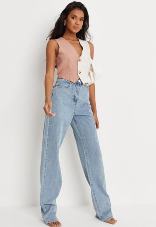 Missguided tall light blue ice wash loose straight leg jeans ~ womens on-trend denim fashion - flipped