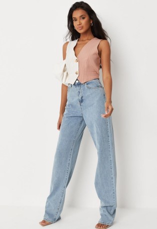 Missguided tall light blue ice wash loose straight leg jeans ~ womens on-trend denim fashion