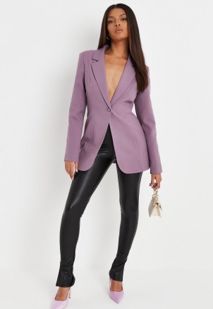 MISSGUIDED tall lilac tailored fitted blazer ~ womens light purple on-trend blazers - flipped