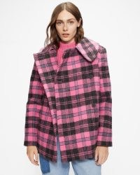 TED BAKER CALCOTT Tartan tweed coat in Pink ~ womens checked wool short length coats