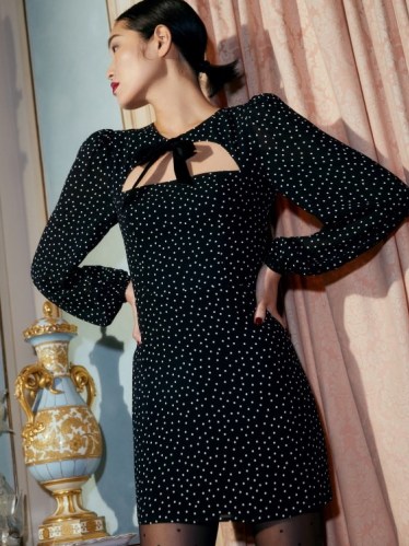 REFORMATION Terri Dress in Selene ~ sophisticated LBD ~ chic spot print mini dresses ~ polka dot evening fashion