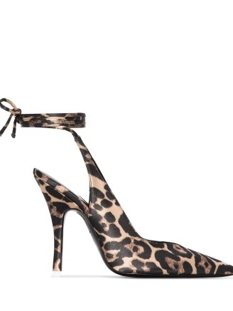 The Attico Venus 130mm leopard-print slingback pumps – animal print ankle tie court shoes – wild cat courts - flipped