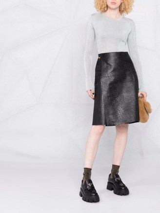 Totême crocodile-effect wrap leather skirt ~ black croc style A-line skirts - flipped