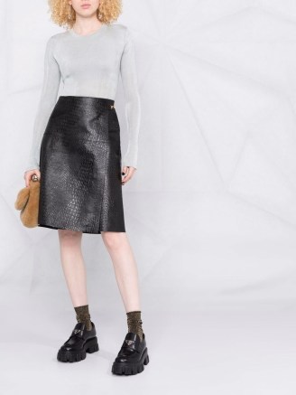 Totême crocodile-effect wrap leather skirt ~ black croc style A-line skirts