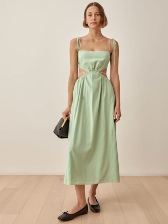 REFORMATION True Dress in Pistachio ~ strappy green lightweight voile cut out dresses ~ tie shoulder straps ~ feminine looks - flipped