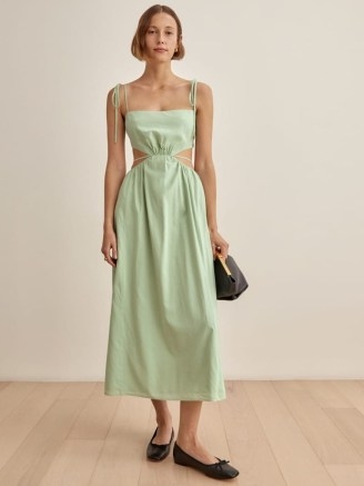 REFORMATION True Dress in Pistachio ~ strappy green lightweight voile cut out dresses ~ tie shoulder straps ~ feminine looks