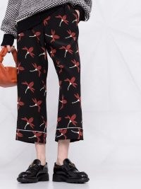 Valentino Fairy Flowers print cropped trousers / womens black floral silk crop leg pants
